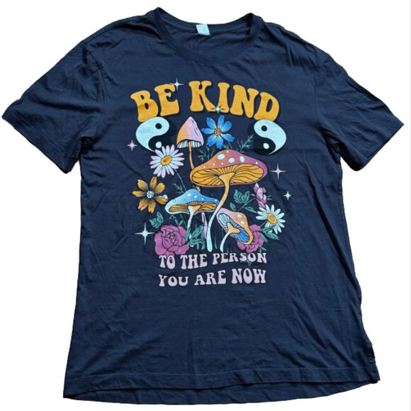 Oversized Boho Mushroom Floral  "Be Kind To The Person You Are Now" Graphic Tee - Picture 1 of 4
